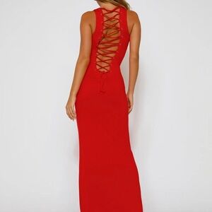 Tiger Mist Zahraa Red Lace-Up Back Maxi Dress